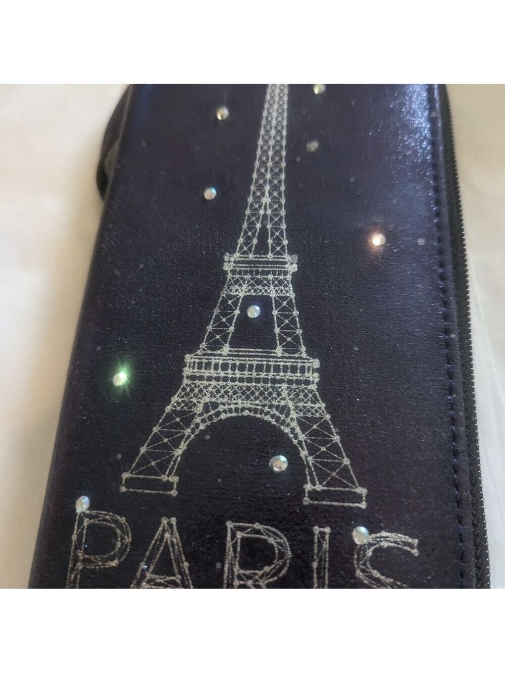 Shimmery Paris Eiffel Tower navy wristlet wallet